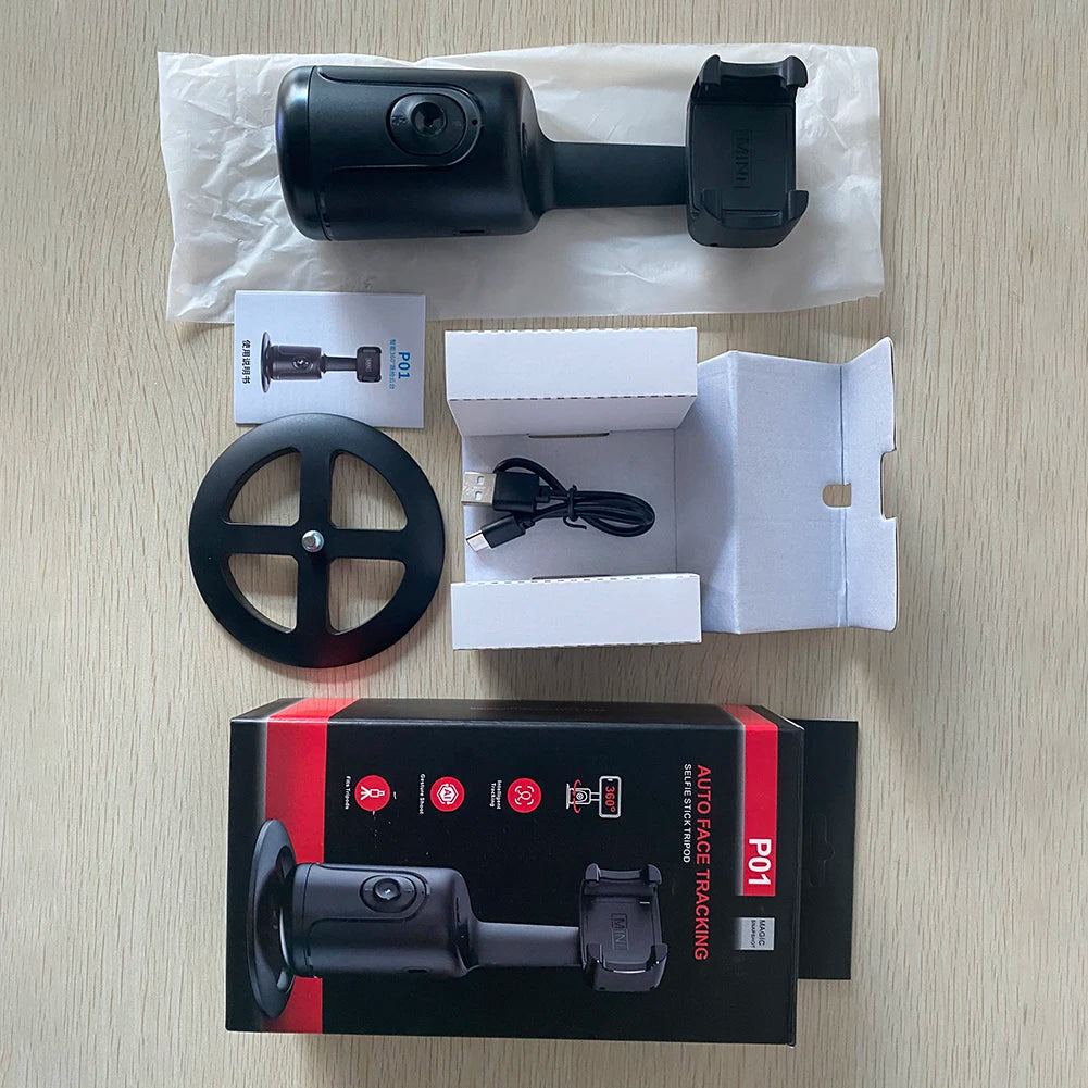 Atuotin intelligent face-tracking gimbal stabilizer for smartphones; black 2-axis handheld with selfie-stick mode