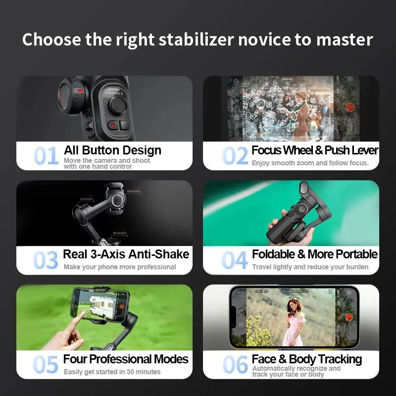 AOCHUAN 3-Axis Handheld Gimbal Stabilizer SmartXE for Smartphone for iPhone Android AI Face Tracking TikTok Vlog **Ships from China**