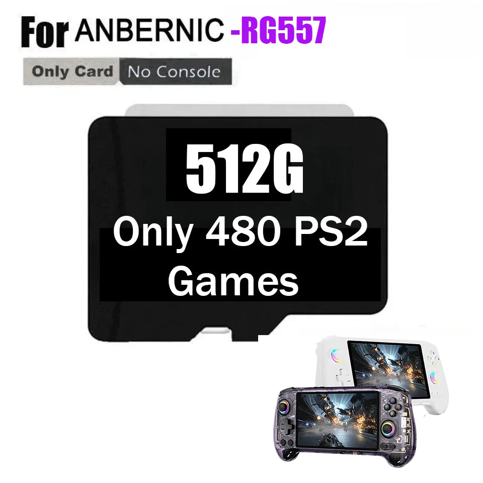 Anbernic RG557 512G TF card by Perfect Take Gear; stores 480 PS2 games for RG557 handheld