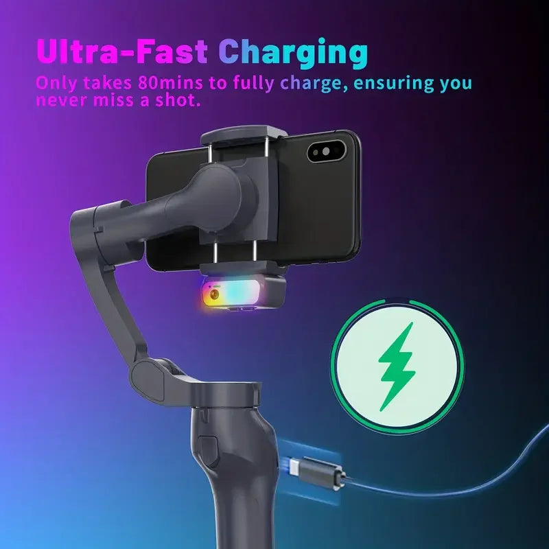 COMITOK L7C 3-Axis Smartphone Gimbal Stabilizer With AI Tracking Module & RGB Fill Light Version Foldable Portable with Face Object Tracking Compatible iPhone Android Anti-Shake Support Panorama Time-lapse Vlog Shooting
