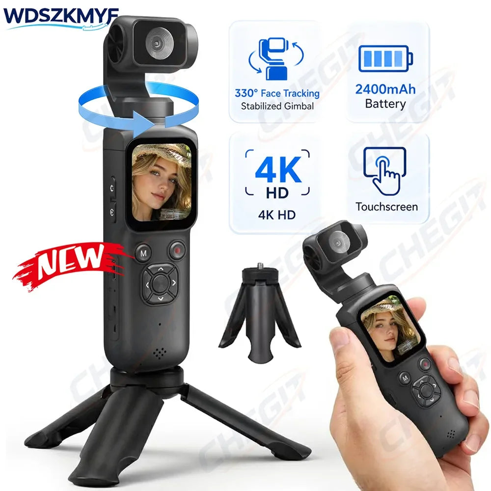 4K Action Camera With 330° Face Tracking Gimbal Stabilizer 1.72 Inch Touch Screen 64MP Pocket Digital Camera WiFi Sports Cam ** SHIPS FROM CHINA**