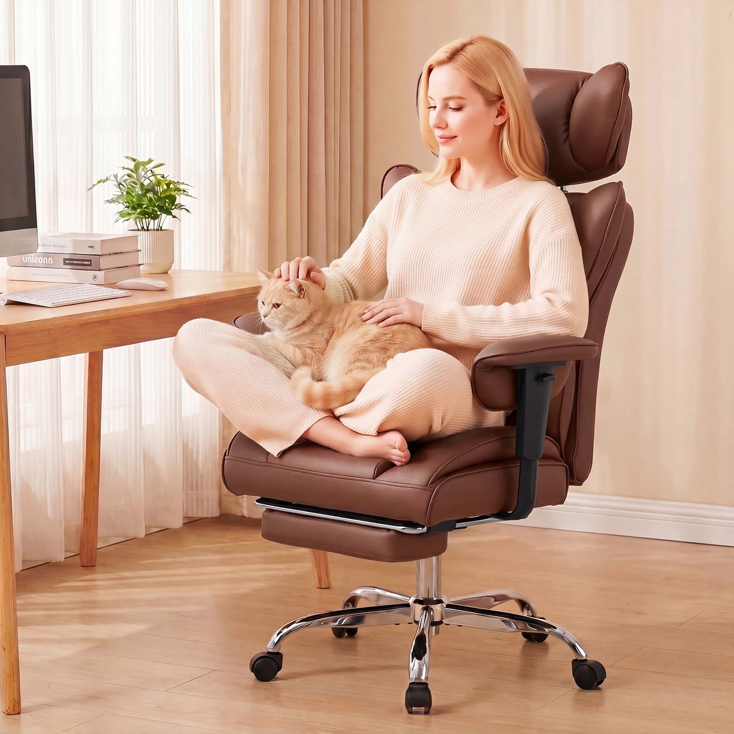 JHK Ergonomic Adjustable Armrests Gaming Computer Chair PU Leather Reclining Computer Chair with Pocket 350 LBS Office Chair with Footrest Height Adjustable Swivel Wide Seating for Home Office Multiple Color options