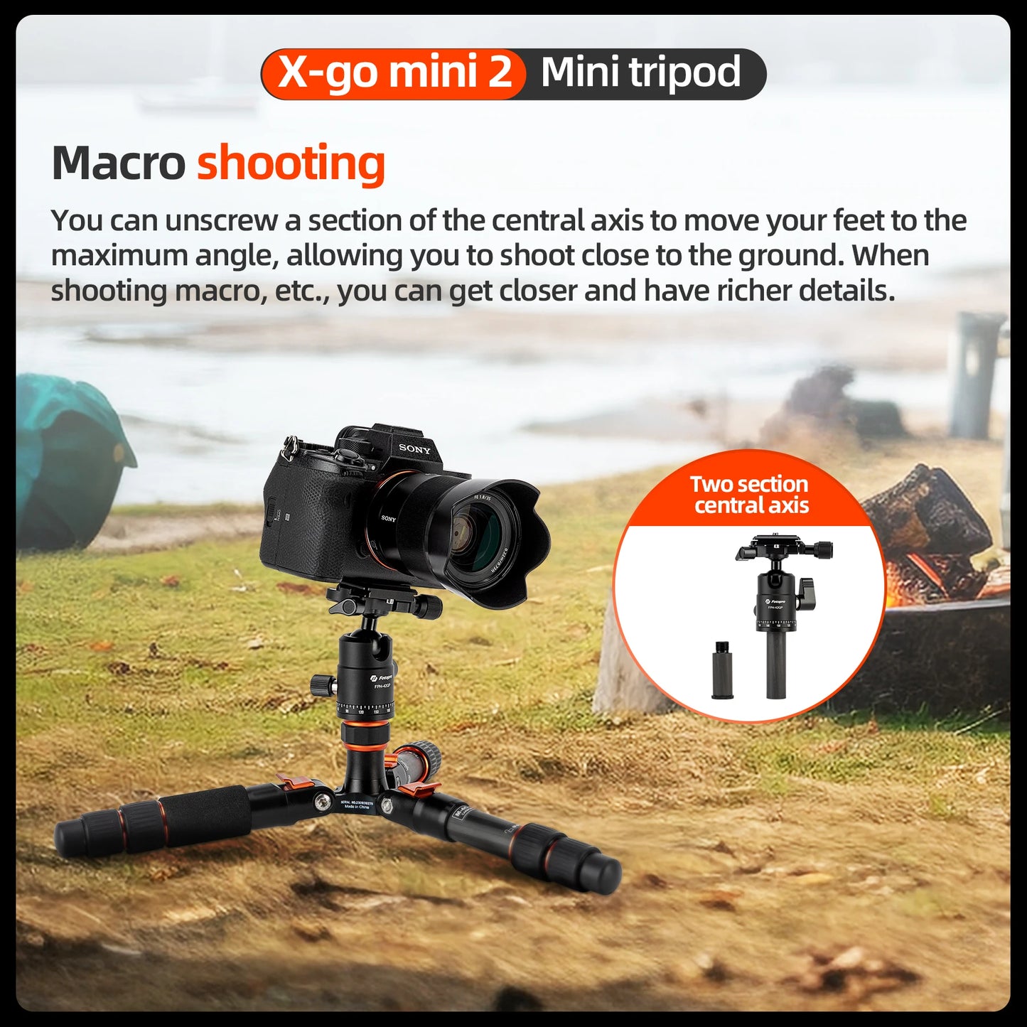 Fotopro X-GO MINI2 Carbon Fiber Mini Tripod With Ball Head