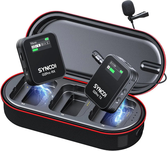 SYNCO Wireless Lavalier Microphone, G2(A1) Pro 2.4G Dual Wireless Lapel Microphone with Charging Case 656FT 8H for Vlog Live