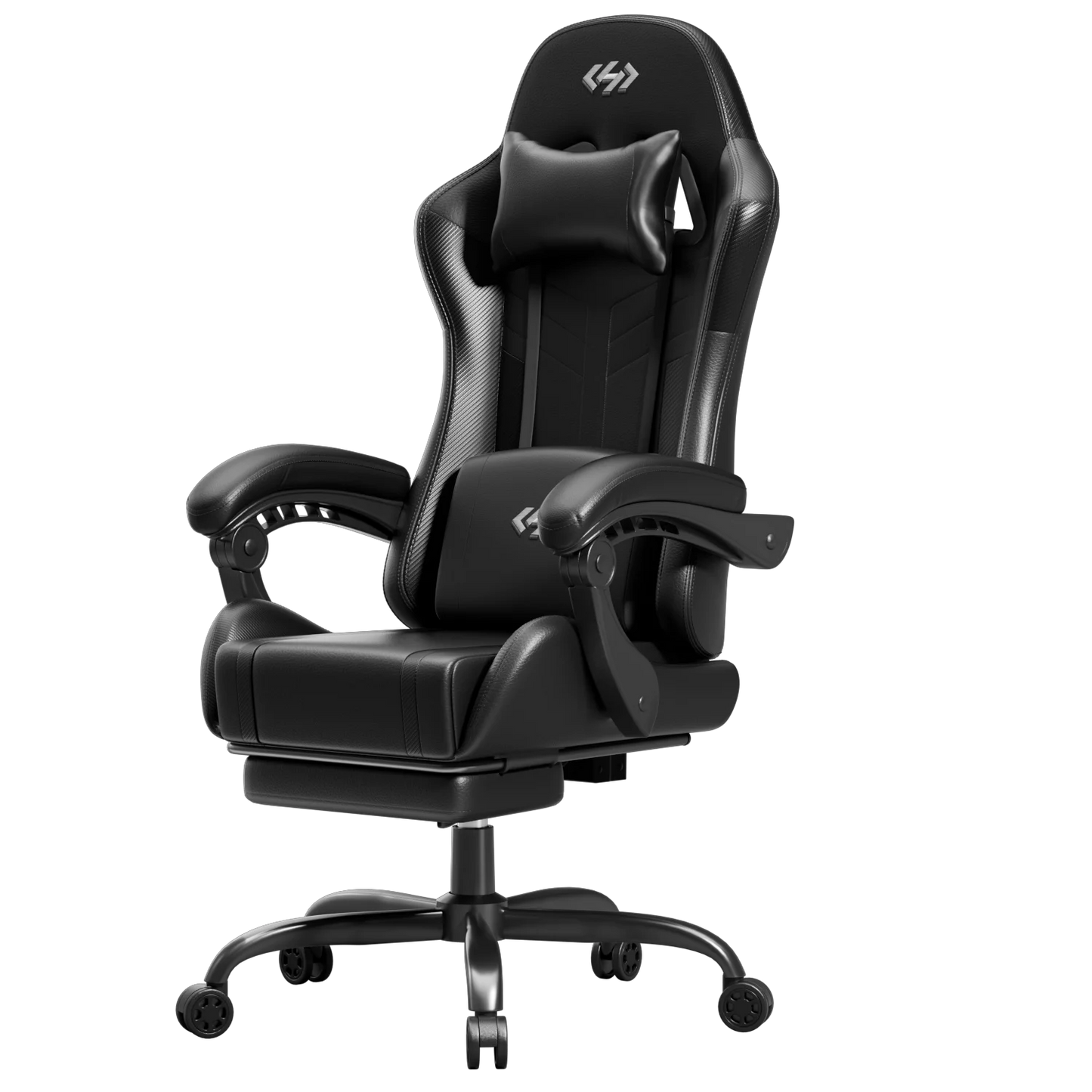 Ergonomic Gaming Chair, Lumbar Massage & Adjustable Headrest, Leather with Retractable Footrest and 360° Swivel, Multiple Colors