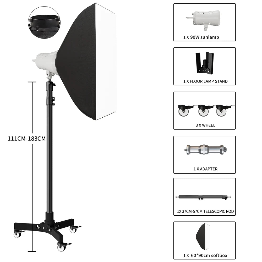 SH  220V 90/115/135W Photography COB Video Light With pulley bracket Daylight-Balanced Sun Lamp for Portrait Flash Studio