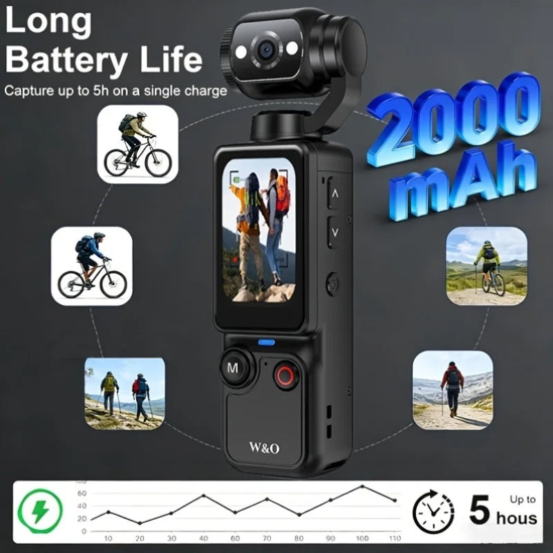 Ultra HD 4K Sports Camcorder, Ultra Light Body for Travel & Vlog, Comes with 32GB Memory Card and Tripod, Anti-Shock Stabilization, 180° Adjustable Flip Screen, Auto Focus, 2000mAh Rechargeable Battery *Ships From US*